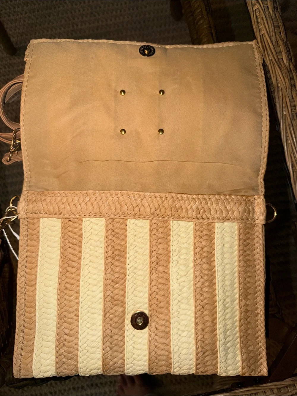 Striped Woven Crossbody Bag - Cream & Tan